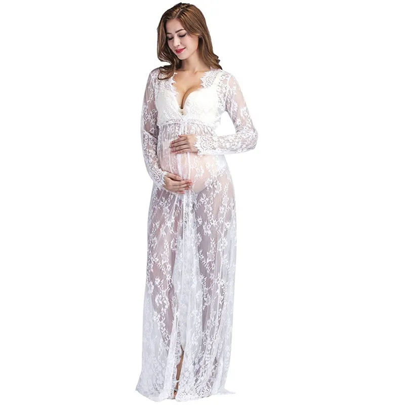 Dress Pregnant Maternity Women Nursing Long Sleeve Sexy Lace Clothes for Plus Size Pregnancy Maxi | Мать и ребенок
