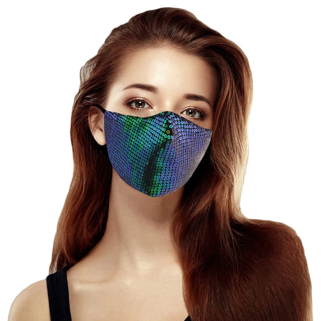 

11PCS Sequins with Bricks Colorful Mask Outdoor Adult Breathable Masque Mascarilla Mascarillas Non-disposable Protective Mask
