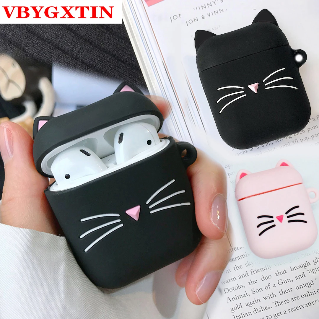 Чехол для airpods с милым котом из мультфильма, защитный чехол с милым ремешком, силиконовый чехол для air pods 2, беспроводной чехол для наушников