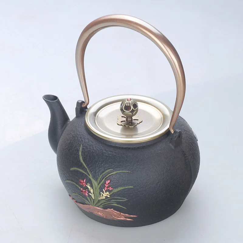 Чугунный чайник окислительная пленка Орхидея Бабочка двойной медный для