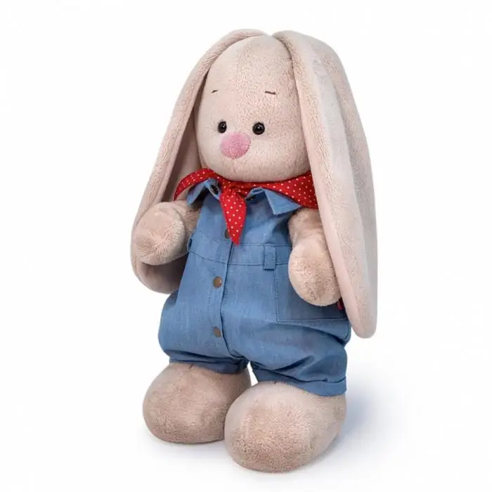 Мягкая игрушка Зайка Ми в джинсовом комбинезоне 32 см игрушки от 20 д | Игрушки и