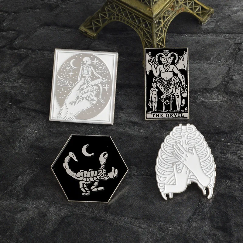 

Gothic Jewelry Rib cage Scorpion Skeleton night Devil Satan Enamel Pins Brooch Badge Denim lapel pin Gifts for Women Men friends