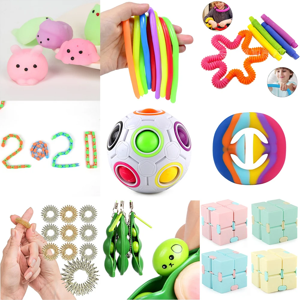 

Squishy Fidget Sensory Toys Children With Autism And Anxiety Sensory Reliver Shrink Tube Toys snappers Push Squeeze Pea pop Toys