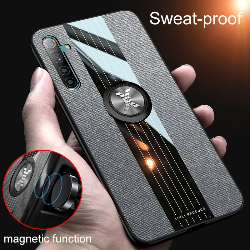 

Fabric Case For OPPO Realme XT X Lite X2 X7 X50 Q2 Pro Q2i Q3i V5 V13 V11 V15 Magentic Ring Soft Silicone Bumper Cloth Cover