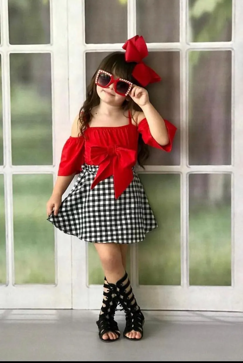 Trend Mini Dress Girls Outfit Red Plaid Open Straps Summer Fashion Suit Stylish Style 2020 | Детская одежда и обувь