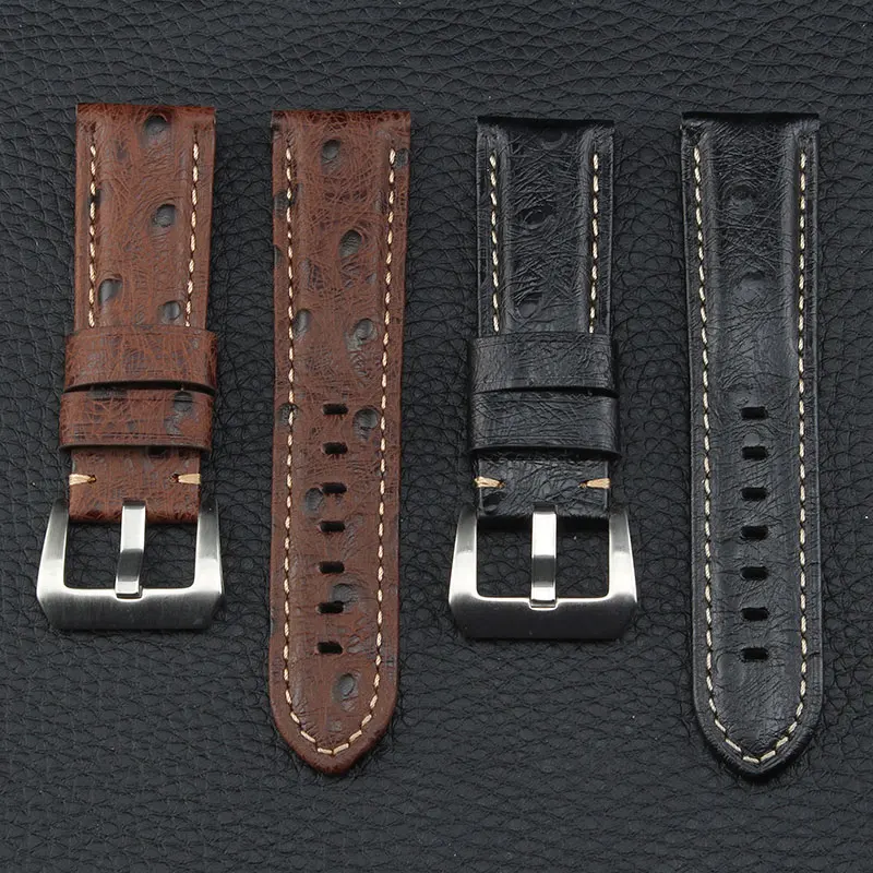 Мужской кожаный ремешок для часов Panerai черный/коричневый браслет с пряжкой и