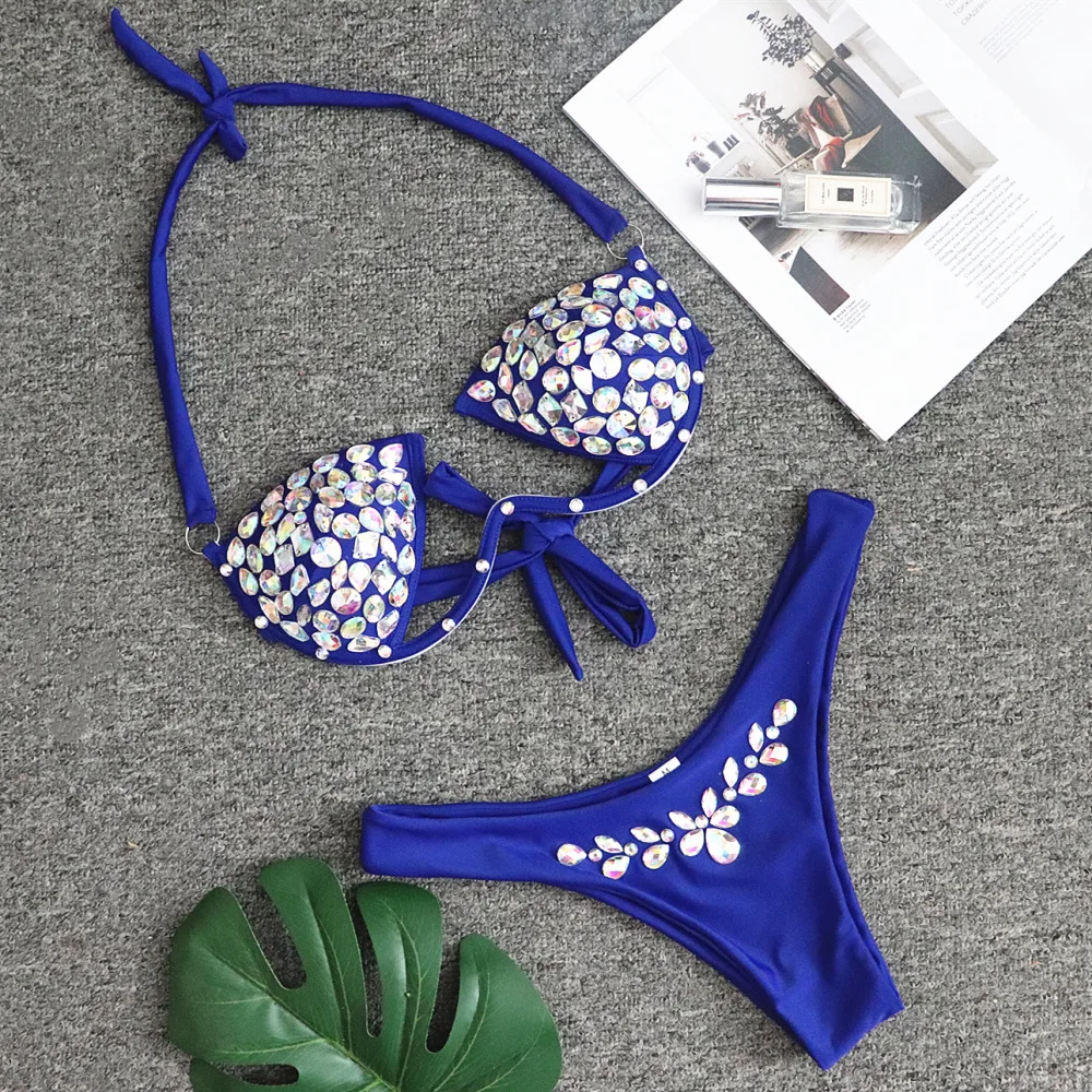 2020 New woman Beading sexy bodysuit blue green beach bikini bodycon Celebrity evening party Bandage bodysuits