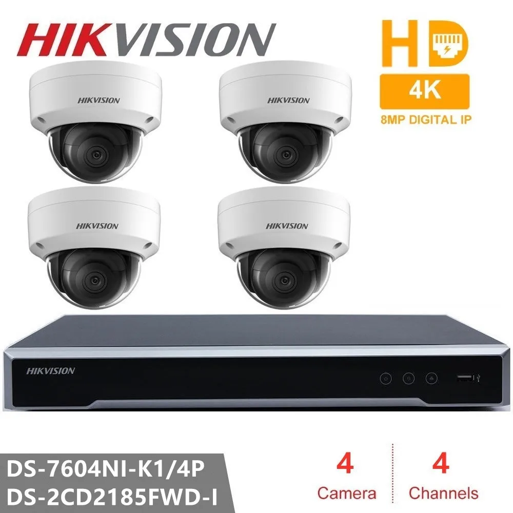 Камера видеонаблюдения Hikvision 8 Мп POE IP 4K купольная сетевая камера SD карта 30 м ИК H.265