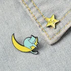 Булавки мультфильм Милая Сонная котенок, на Луну Сплав Брошь креативная Милая улыбающаяся маленькая звезда выпечка краска брошь значок