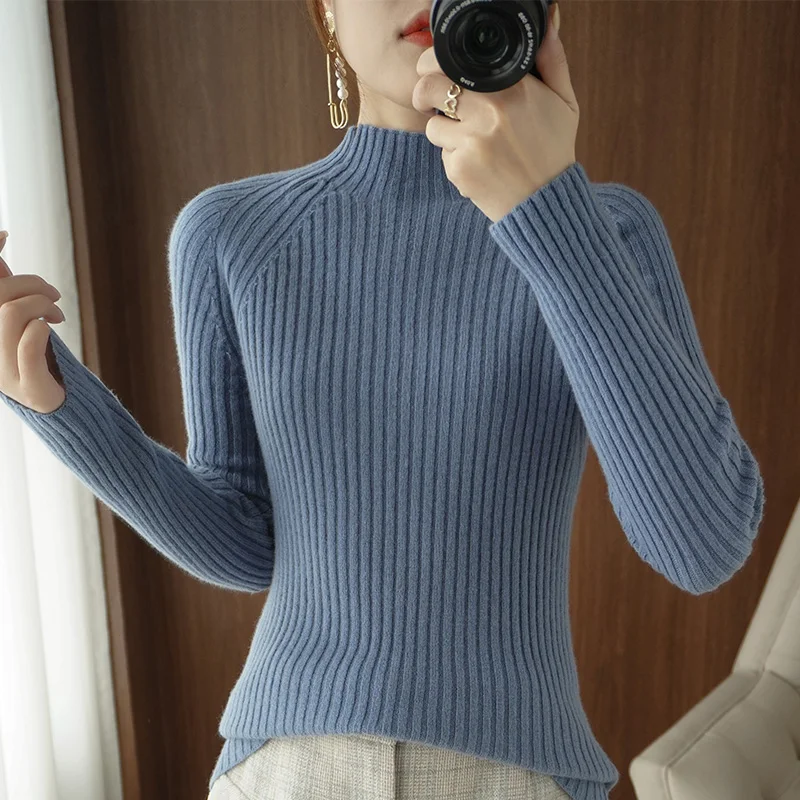 Осенне-зимний плотный Женский кашемировый шерстяной вязаный пуловер в рубчик