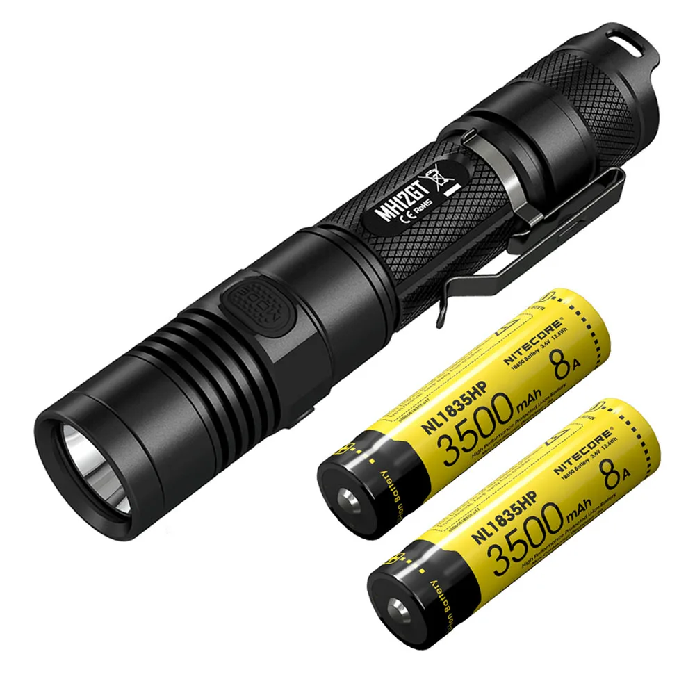 MH12GT NL1835HP x 2 NITECORE MH12GT USB непосредственно перезаряжаемый светильник-вспышка CREE XP-L HI V3 светодиодный фонарь 320 м для занятий спортом на открытом воздухе, спасательный светильник - Испускаемый цвет: MH12GT NL1835HP x 2