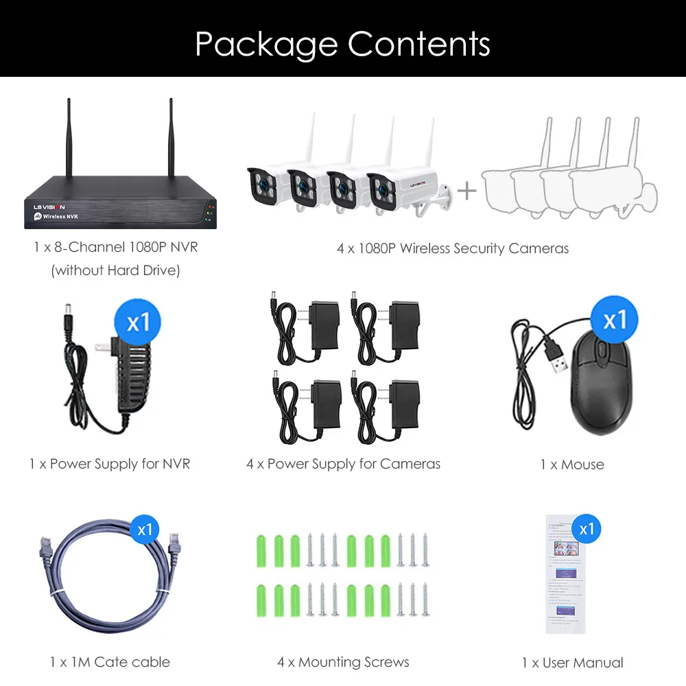 4 канала 1080P Tuya домашняя CCTV Wifi NVR комплект Водонепроницаемая наружная система