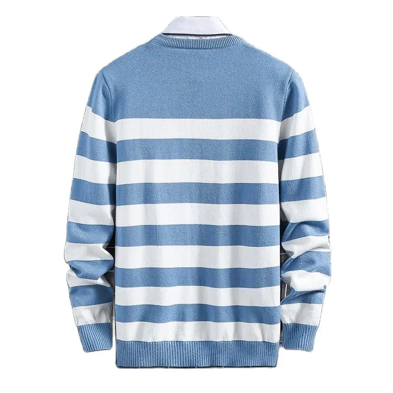 

2020 new autumn/Winter men's round neck casual stripe sweater teens Korean slim sweater