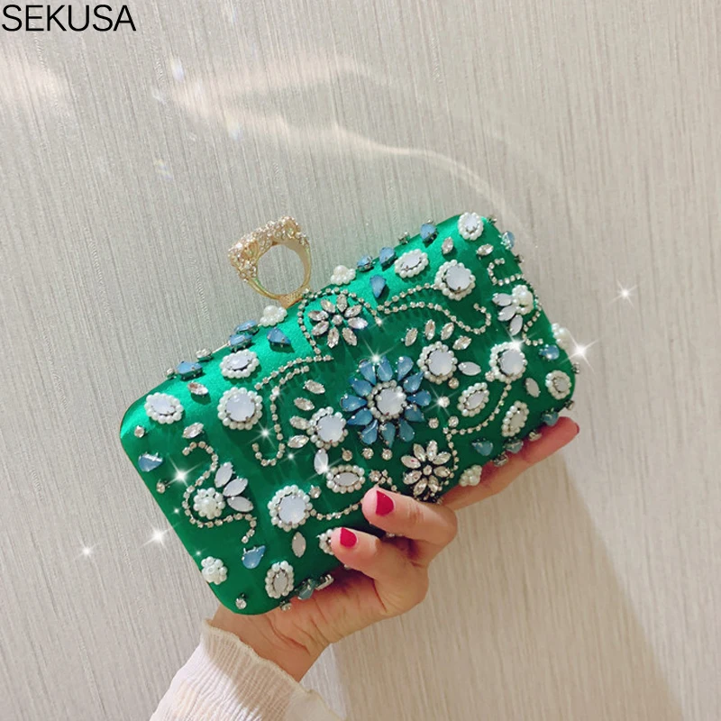 

Satin Vintage Women Clutch Skull Metal Evening Bags Diamonds Chain Shoulder Female Handbags Purse