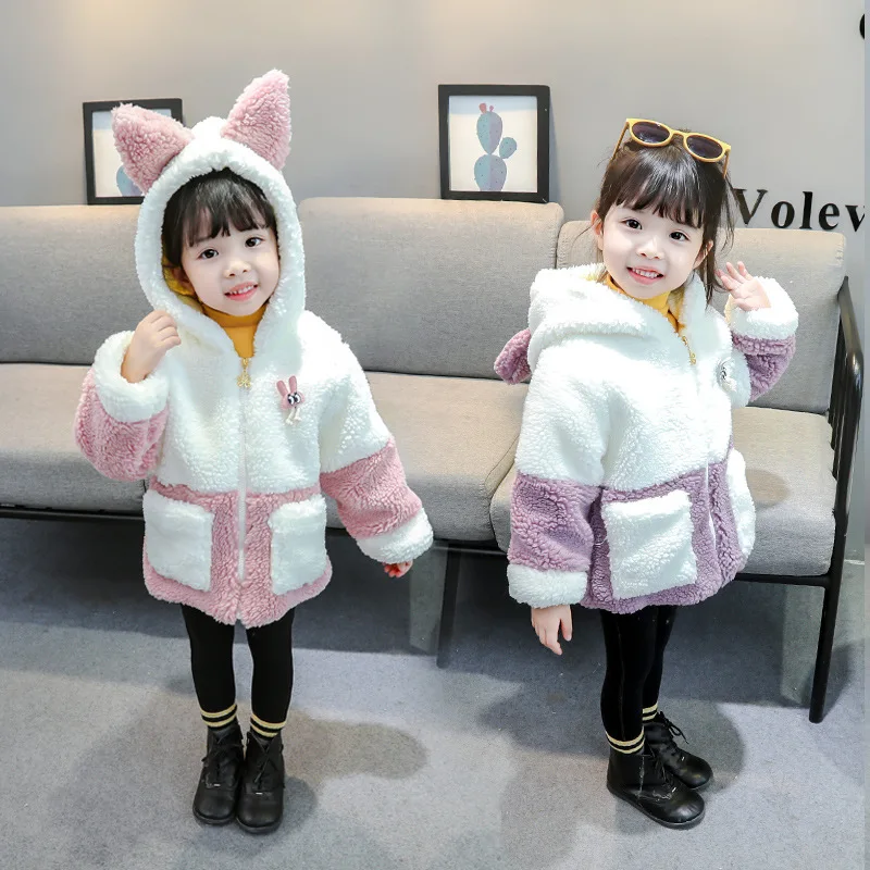 Зимняя куртка для девочек пальто с капюшоном теплое флисовое искусственным