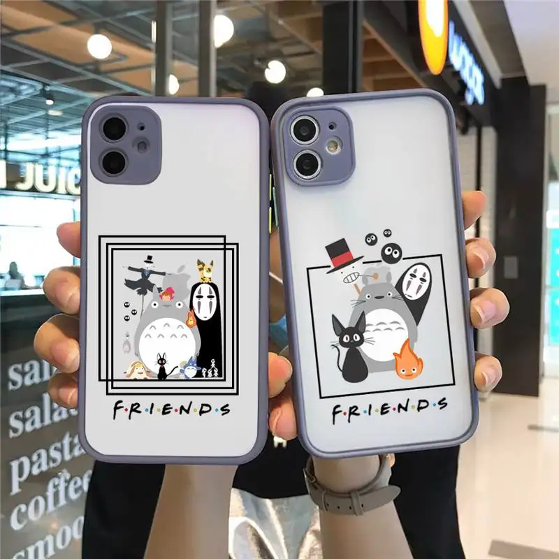 

my neighbor totoro friends Phone Case For iPhone 12 11 Mini Pro XR XS Max 7 8 Plus X Matte transparent Gray Back Cover
