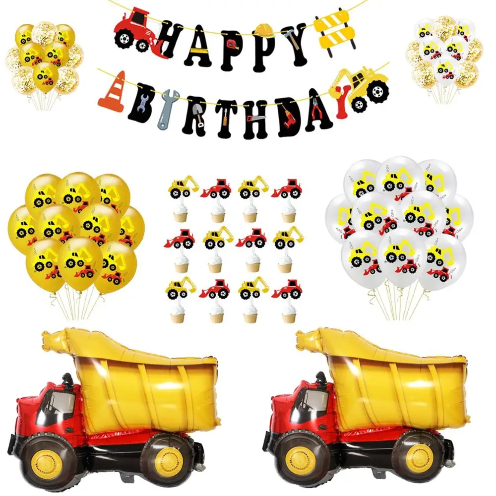 Строительный автомобиль экскаватор Тема Вечеринка Декор фольги воздушный шар с