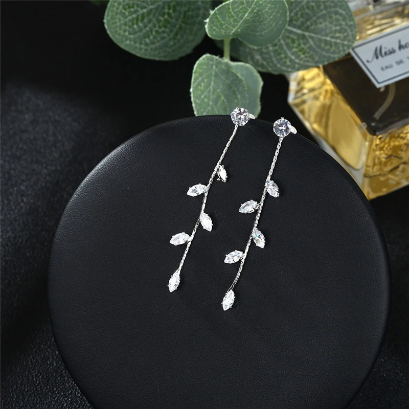 CARTER LISA изысканные серьги капли из циркония с серебряными листьями модные