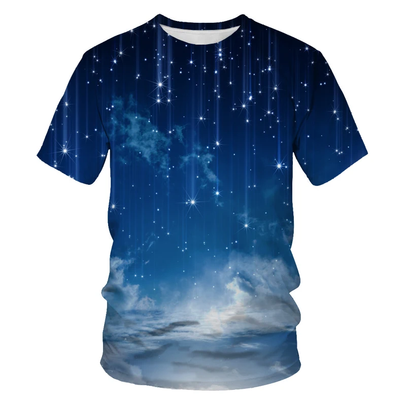 

New men and women couple T-shirt solid color 3D printing T-shirt universe starry sky pattern printing men and women painting sta