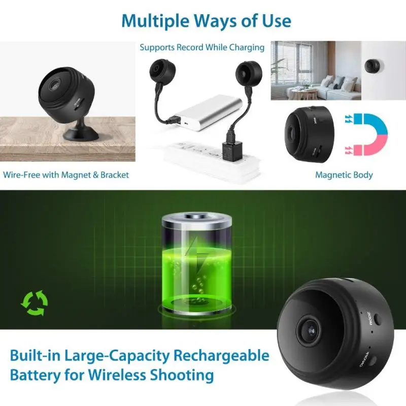 

2021 New A9 1080P WiFi Mini IP Camera iWFCam APP Remote Monitor Alarm Home Security IR Night Vision Wireless Surveillance Camera