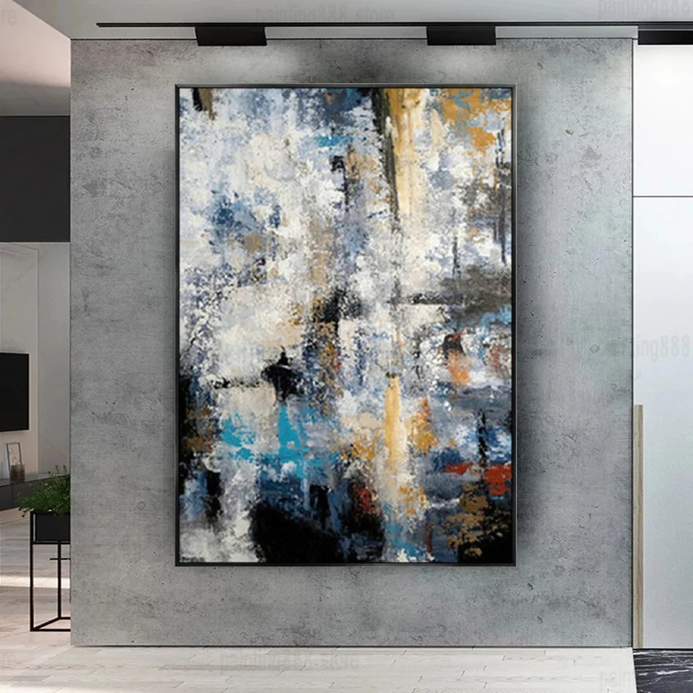 100% ручная картина маслом гипсофила креативные картины на холсте синяя краска