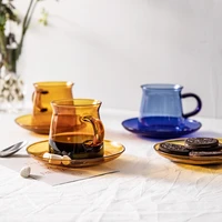 creative color turkey black tea cup saucer sets turkish coffee glass scented tea drinking mug teacups