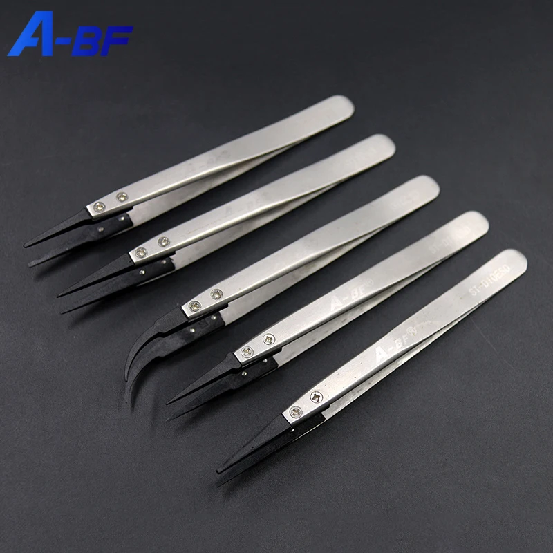 

A-BF Metal Tweezers Pointed Head Round Head Elbow Tweezer Replaceable Head Maintenance Set Stainless Steel Nipper Anti-static