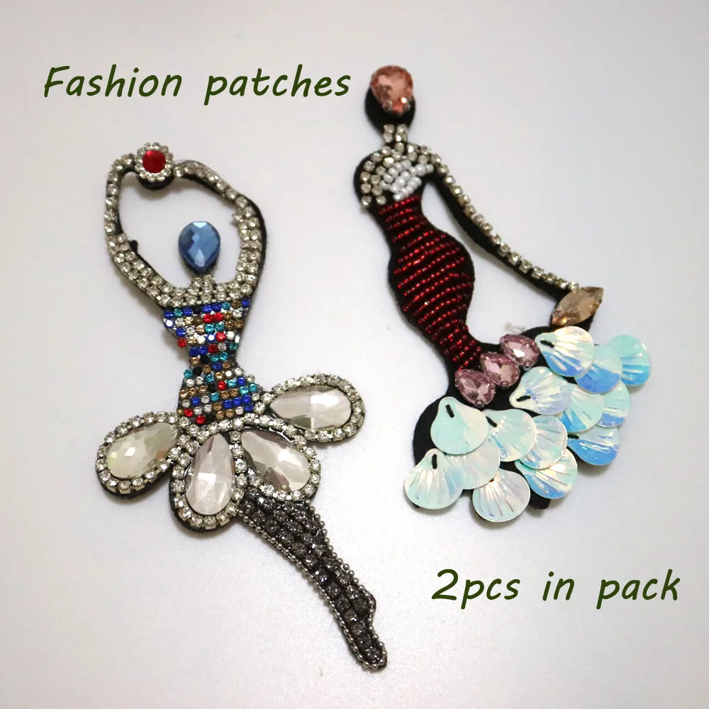 2 шт. красивые женские вышитые нашивки для одежды пришитые стразы декоративные