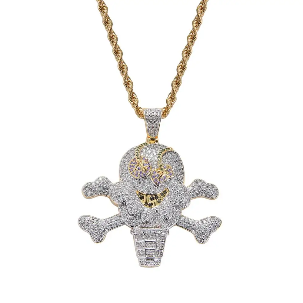 

Хип-хоп AAA циркон проложенный Bling Iced Out пиратский серебряный цвет Мороженое Сладкий конус Подвески ожерелье для мужчин женщин модные ювелирн...