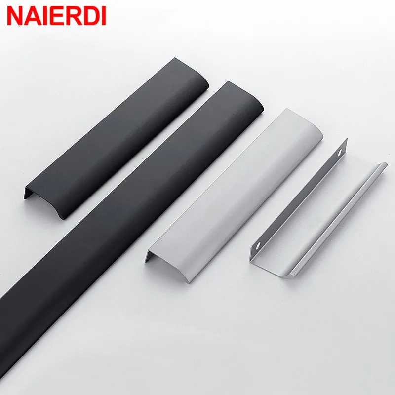 NAIERDI золотые черные скрытые ручки длинный кухонный шкаф тянет серебряный ящик