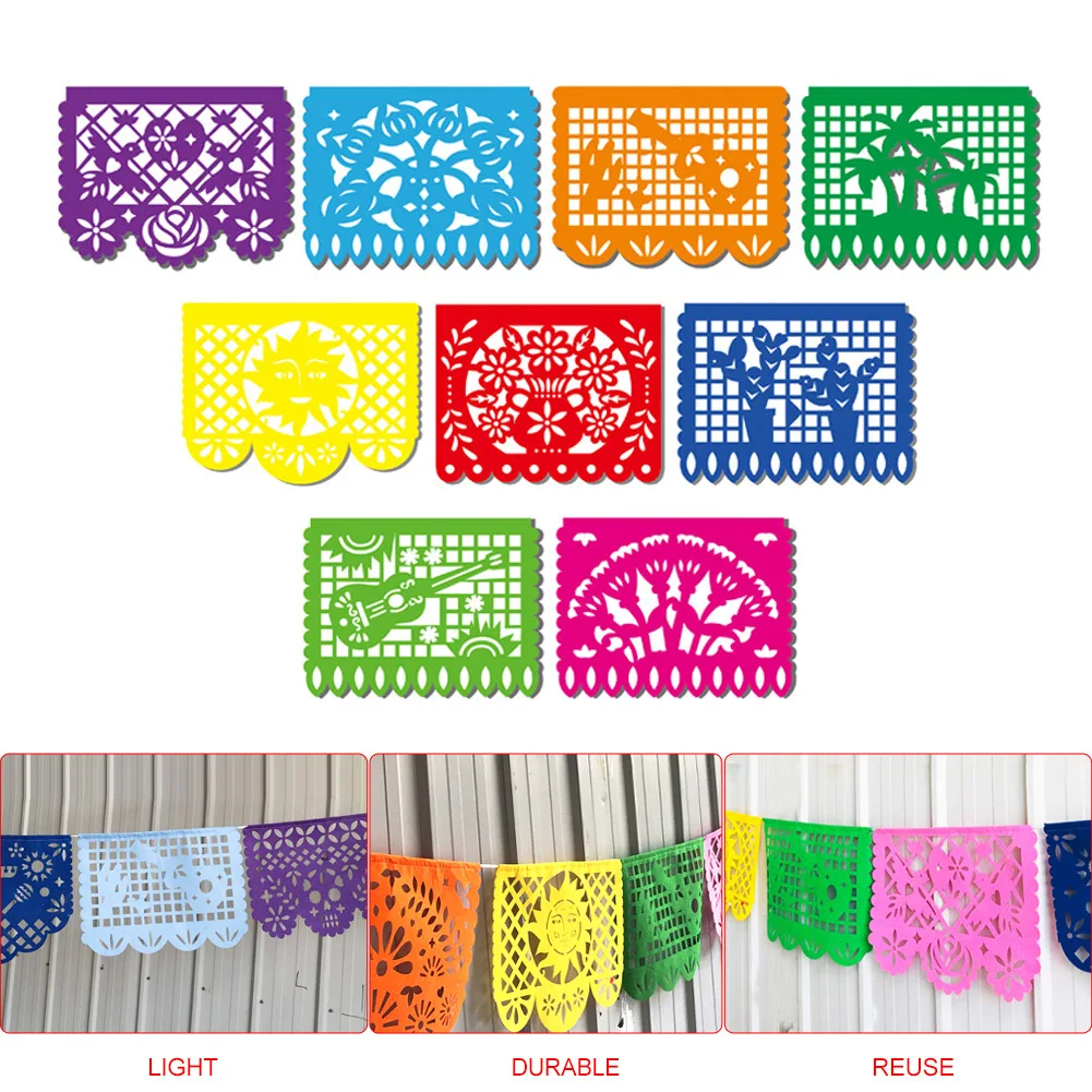 

4sets Mexican Decor Hollow Out Different Design DIY Fiesta 15 Feet Long Party Banner Cino De Mayo Reusable Plastic Celebration