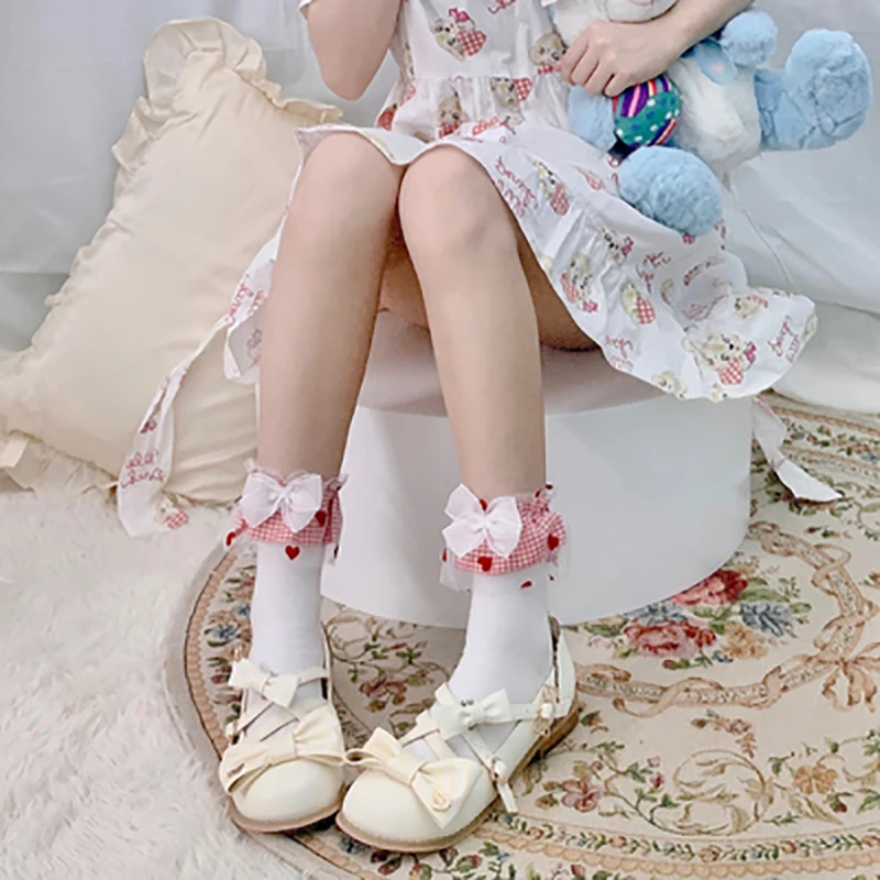 Осенне-зимние милые сетчатые носки в стиле &quotЛолита&quot с оборками белые яркие