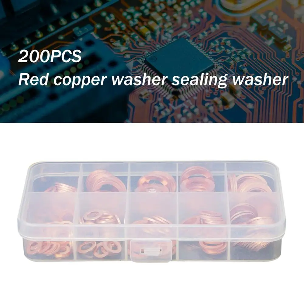 200 шт. композитные медные прокладки круглая плоская шайба уплотнительная