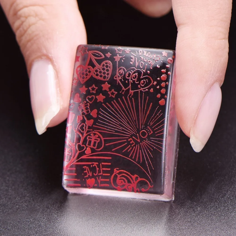 

BeautyBigBang Silicone Nail Stamper Rectangle Jelly With Scraper Clear Handle Stamping Tool Manicure Nail Art Stamper Kit