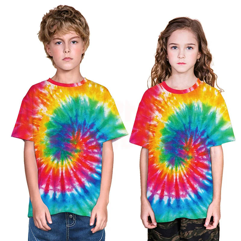 Детские футболки INPEPNOW Rainbow Tie Dye для девочек топ подростков из полиэстера