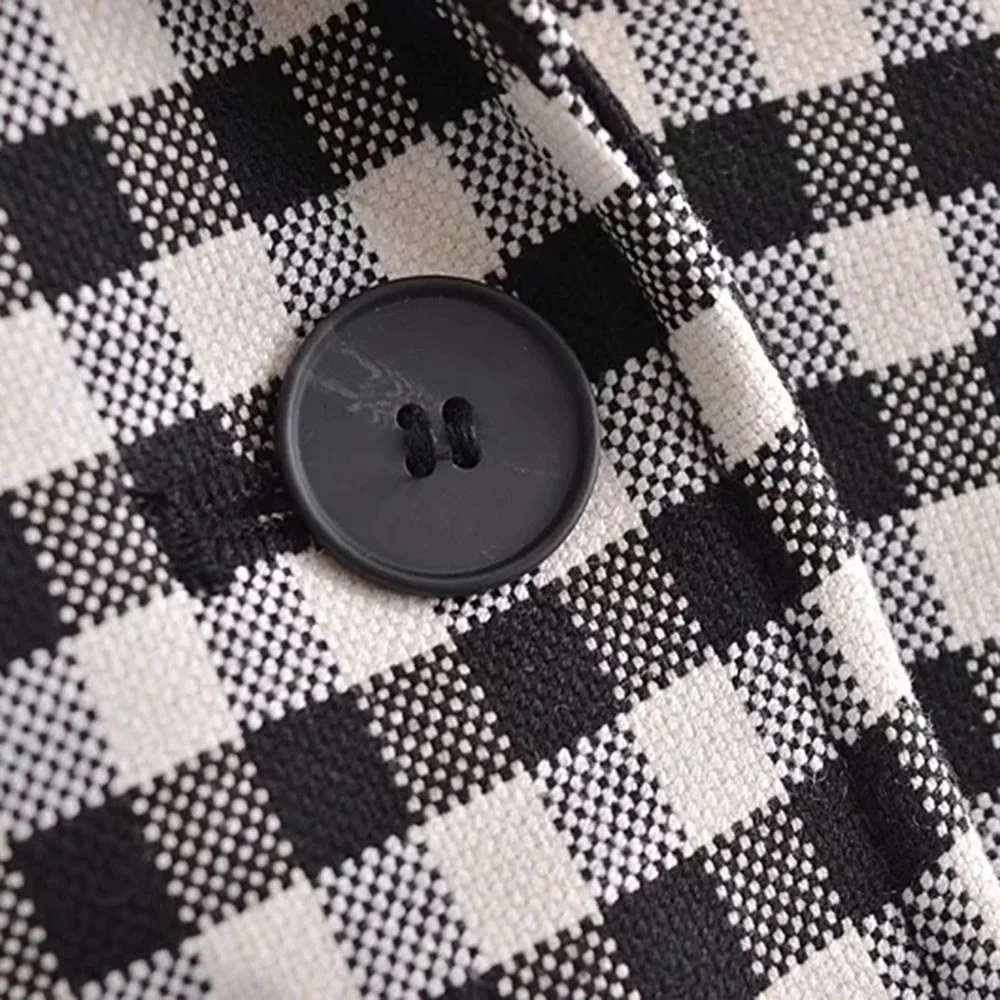 

BBWM Female Retro Chic College Style Suit Lattice Long-Sleeved Jacket + Western Style A-Line Skirt Two-Piece Sets Women