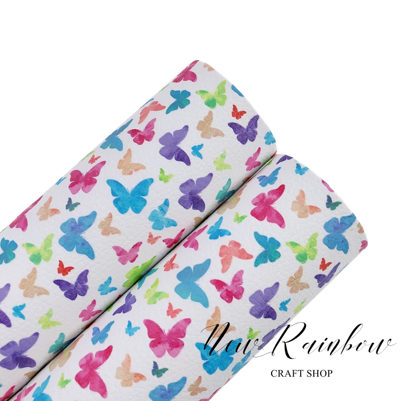 Новые радужные 30x22 см акварельные милые бабочки искусственная кожа для летних