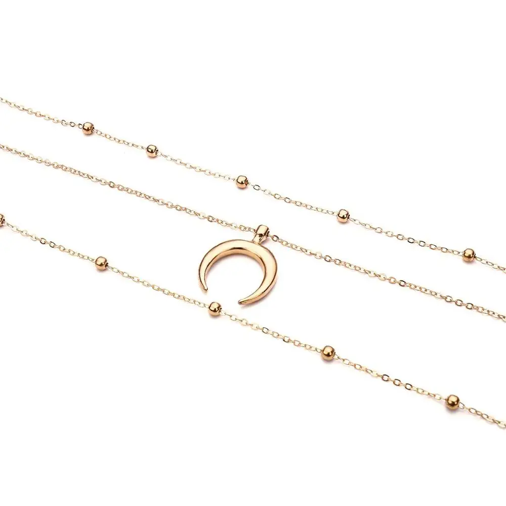 

ABDOABDO Moon Layered Pendant Necklace Collier Necklace Gold Chain Women Gold Alloy Necklaces Jewelry accessorie Collares