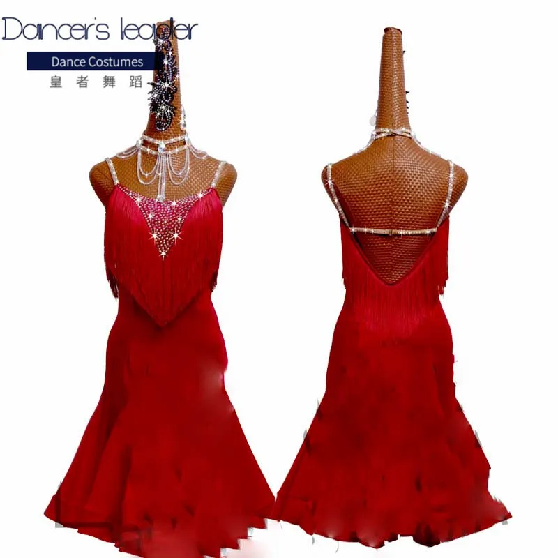 

Latin Dance Dress Latin Skirt Competition Dress Costumes Performing Dress Practice Skirt Customize Adult Kids Lady Wine Red