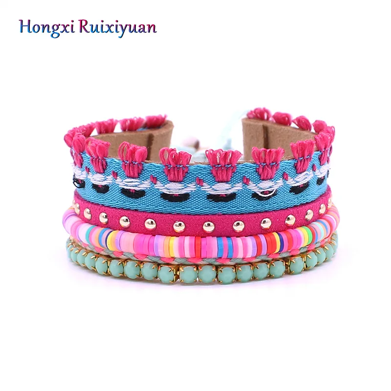 Кожаный браслет в богемном стиле цепочка из бисера кружевной модный ручной