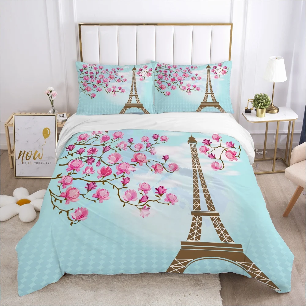 

Eiffel Tower bedding set Queen King Full Double Duvet cover set pillow case Bed linens Quilt cover 240x260 200x200 Blue