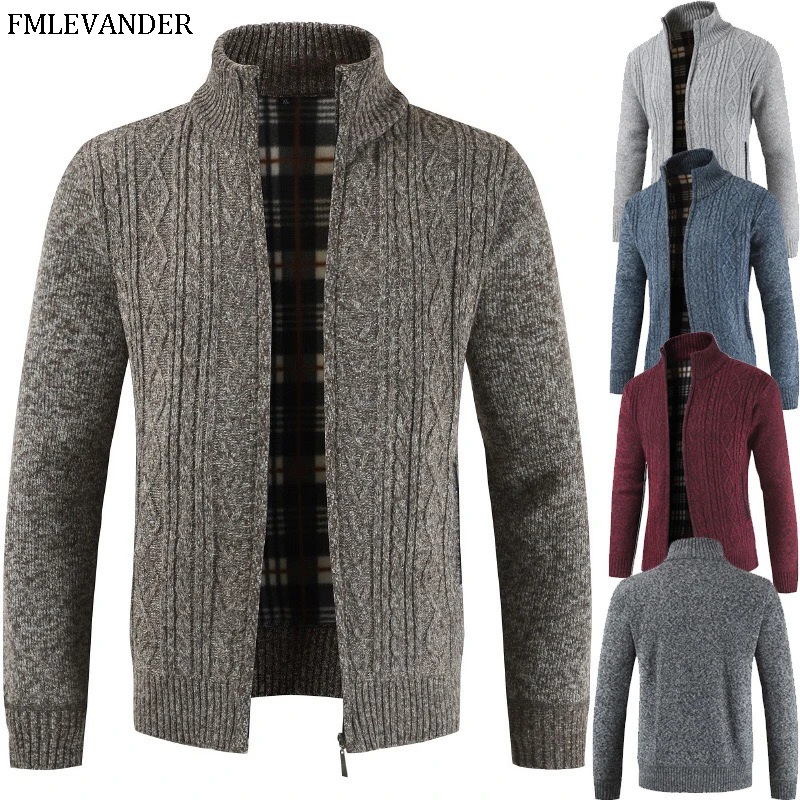 

Winter Autumn Warm 2019 Zipper Plus Size 3XL Mandarin Collar Cardigan Thick Sweater Coat Men