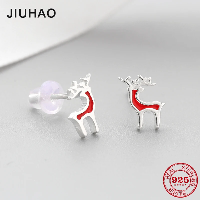 Рождественское ювелирное изделие счастье лось серебро 925 пробы серьги с красной