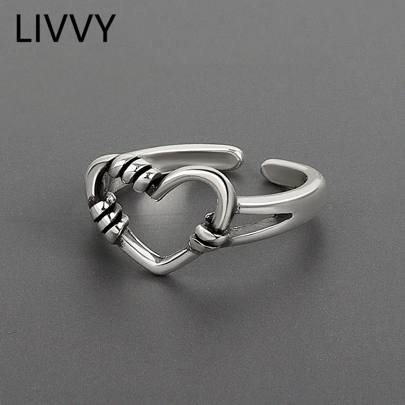

LIVVY Silver Color New Hollow Love Heart Cross Ring Trend Simple Fashion Creative Jewelry Lover Gift Кольцо 2021 Trend