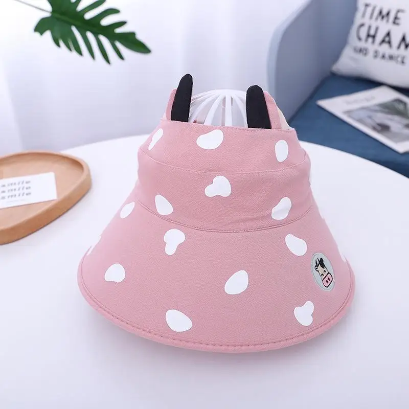 

Lovely Baby Boy Girl Hat With Ears Kids Visor Hat Pink UV Protection Cow Visor Cap Adjustable Kawaii Sun Hats Beach 2021 Summer