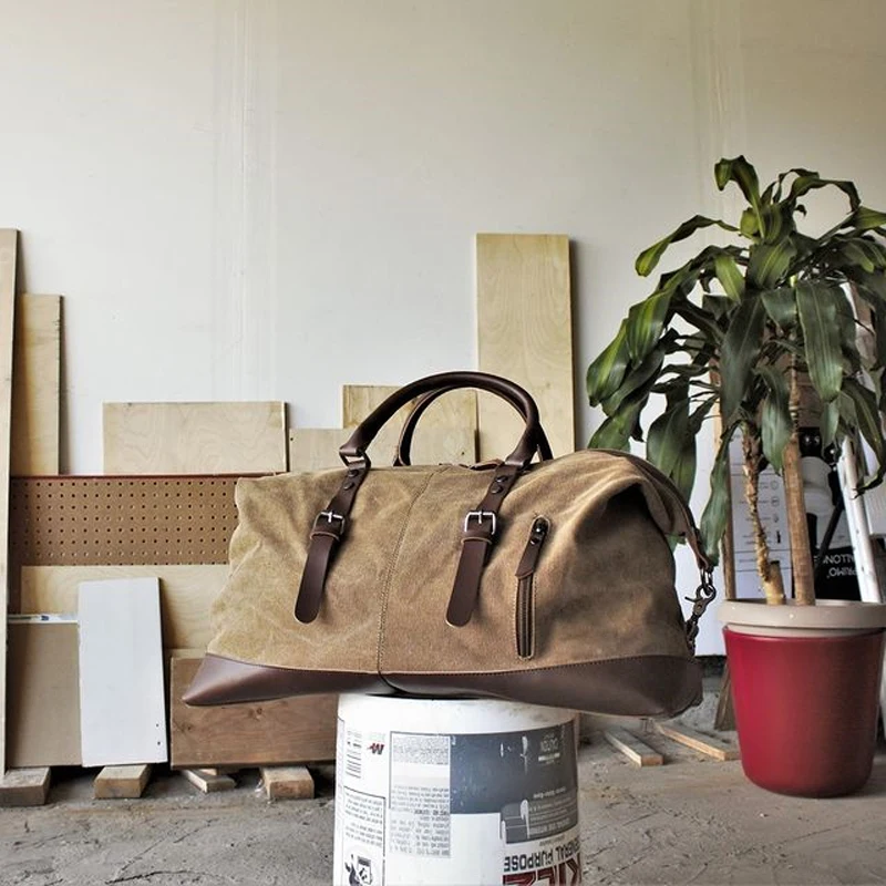 Для мужчин в винтажном стиле Из парусины ретро отделка большая емкость дорожная