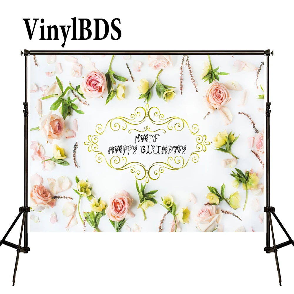 

VinylBDS Birthday Flower Photography Backdrops White Custom Size Children Party Background Romantic Valentine's Day Backdrop