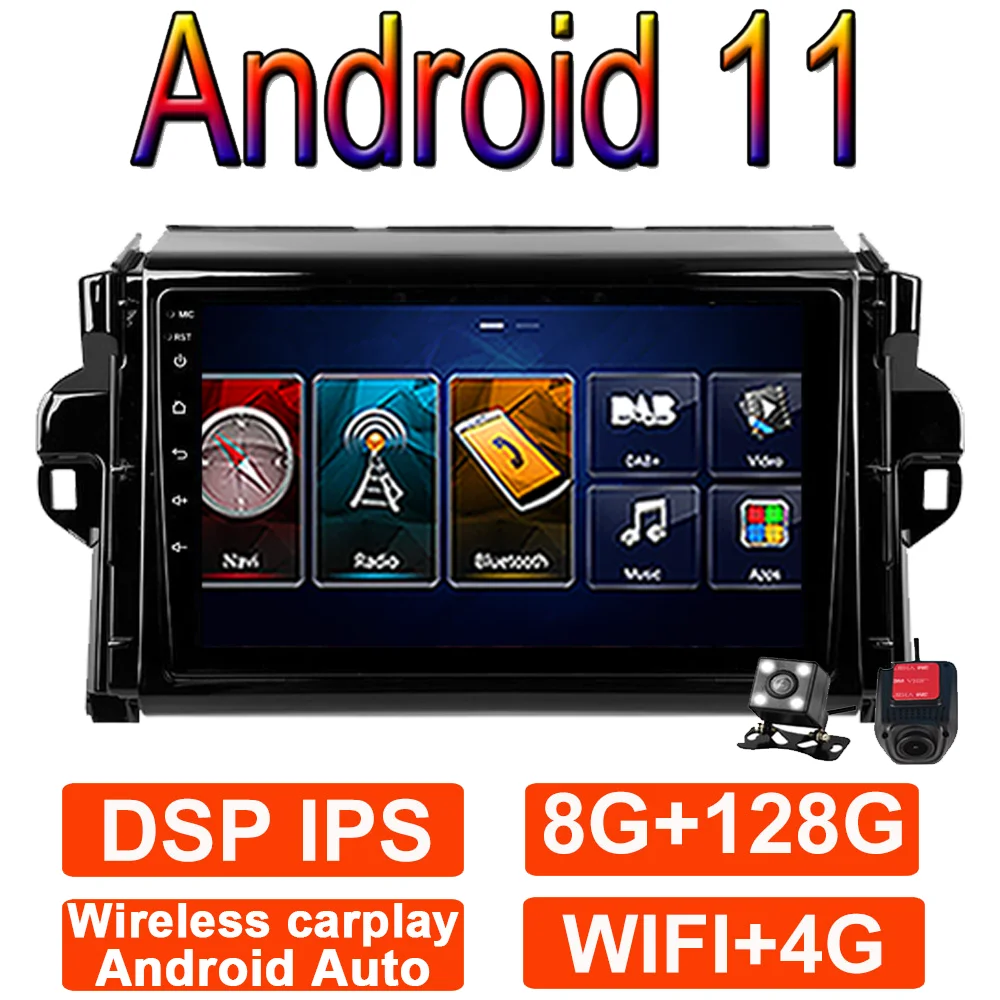 

8 + 128G Android 11 GPS-навигатор для Toyota Fortuner 2015-2020 Автомобильный мультимедийный радиоприемник видеоплеер беспроводной Caplay 4G BT DVR