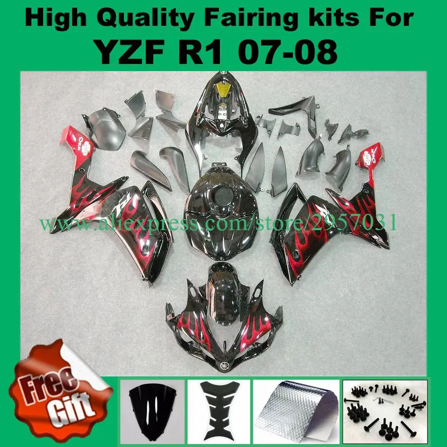 

Free Screws+gifts Fairings Best For Yamaha YZF R1 07 08 2007 2008 Motorcycle Full Fairing Kit Bodywork Cowling Red Flames