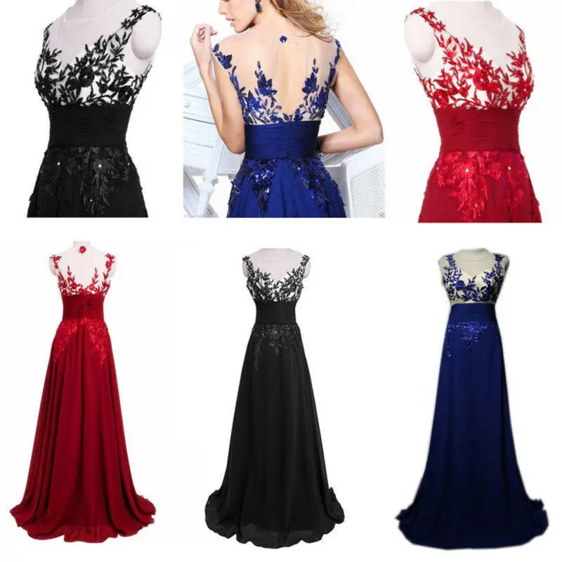 Женское шифоновое платье без рукавов Красное Длинное кружевное для гостей